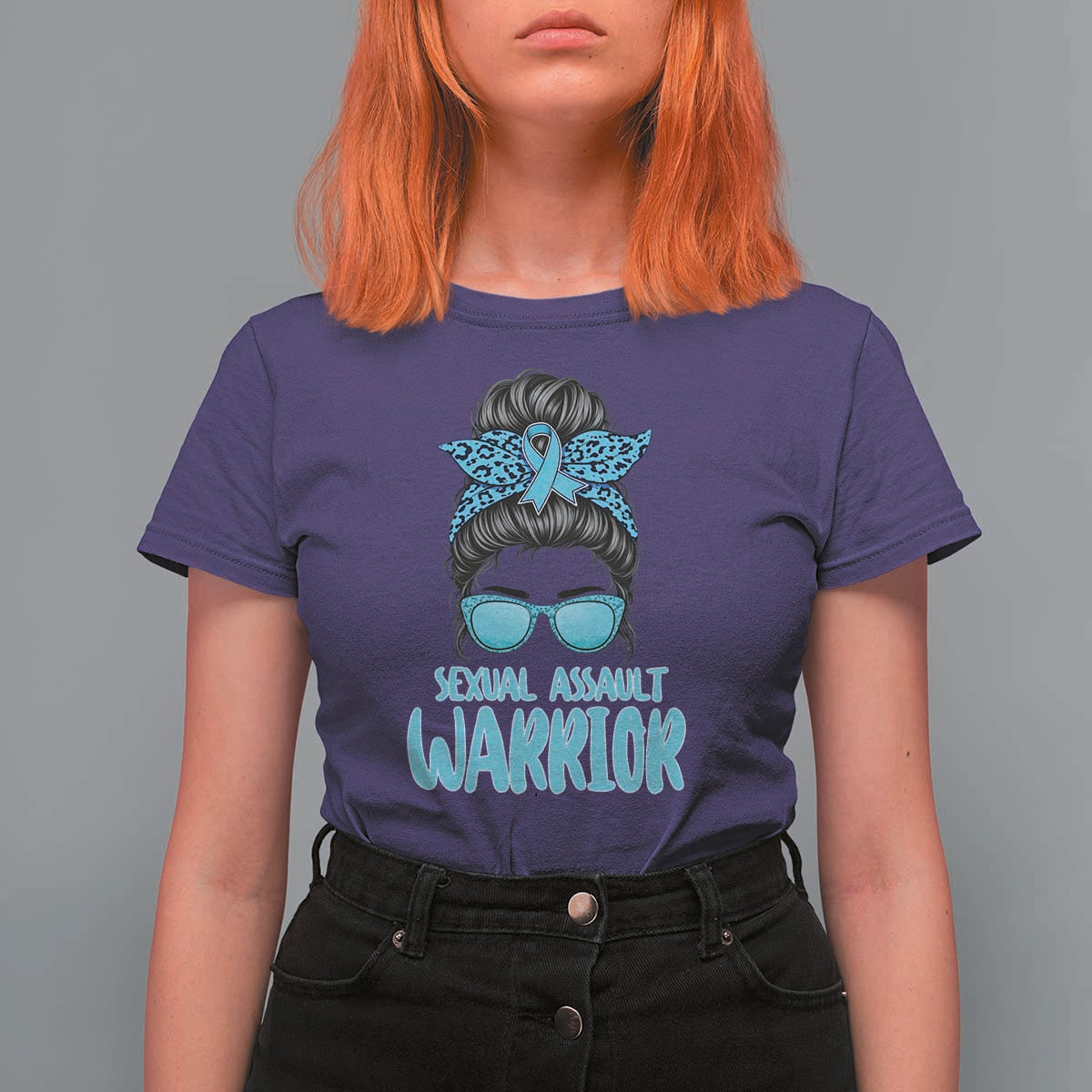 Sexual Assault Awareness Messy Bun Support Survivors T Shirt For Women