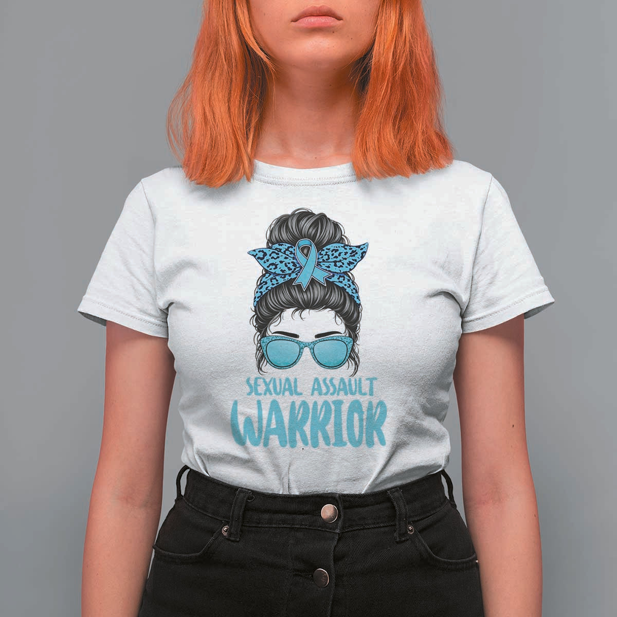 Sexual Assault Awareness Messy Bun Support Survivors T Shirt For Women