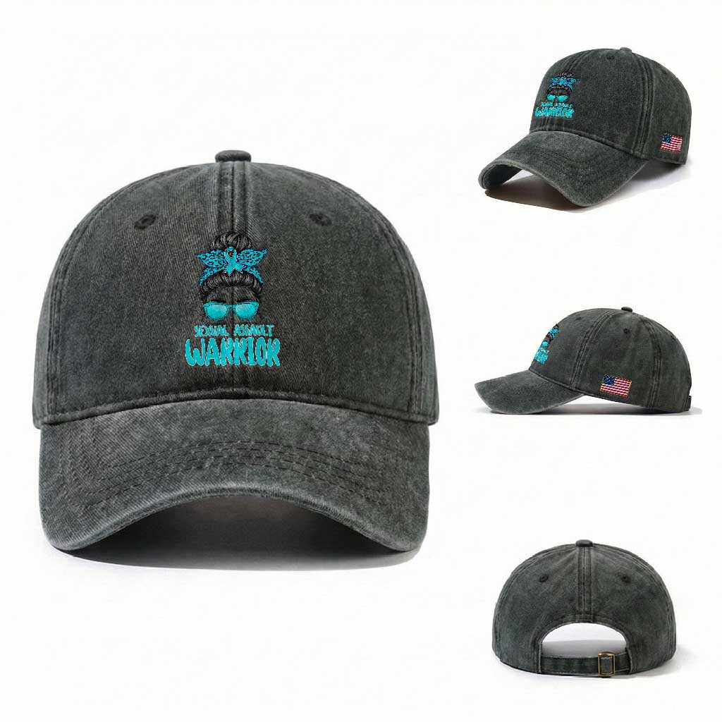 Sexual Assault Awareness Messy Bun Support Survivors Washed Cotton Baseball Cap