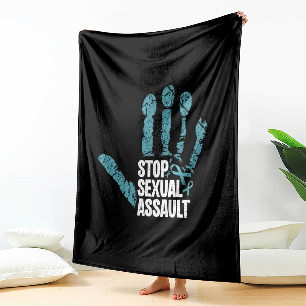 Stop Sexual Assault Throw Blanket Teal Ribbon Hand