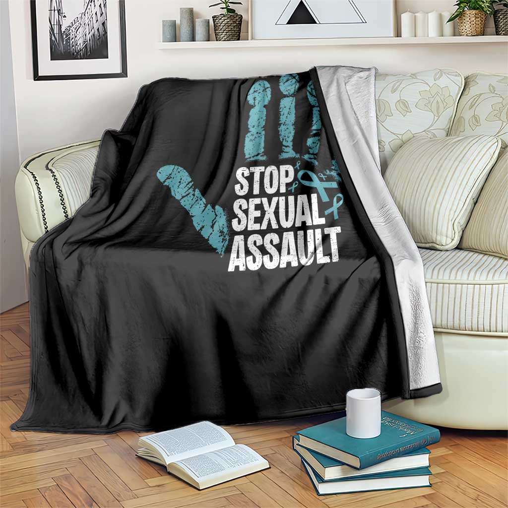 Stop Sexual Assault Throw Blanket Teal Ribbon Hand
