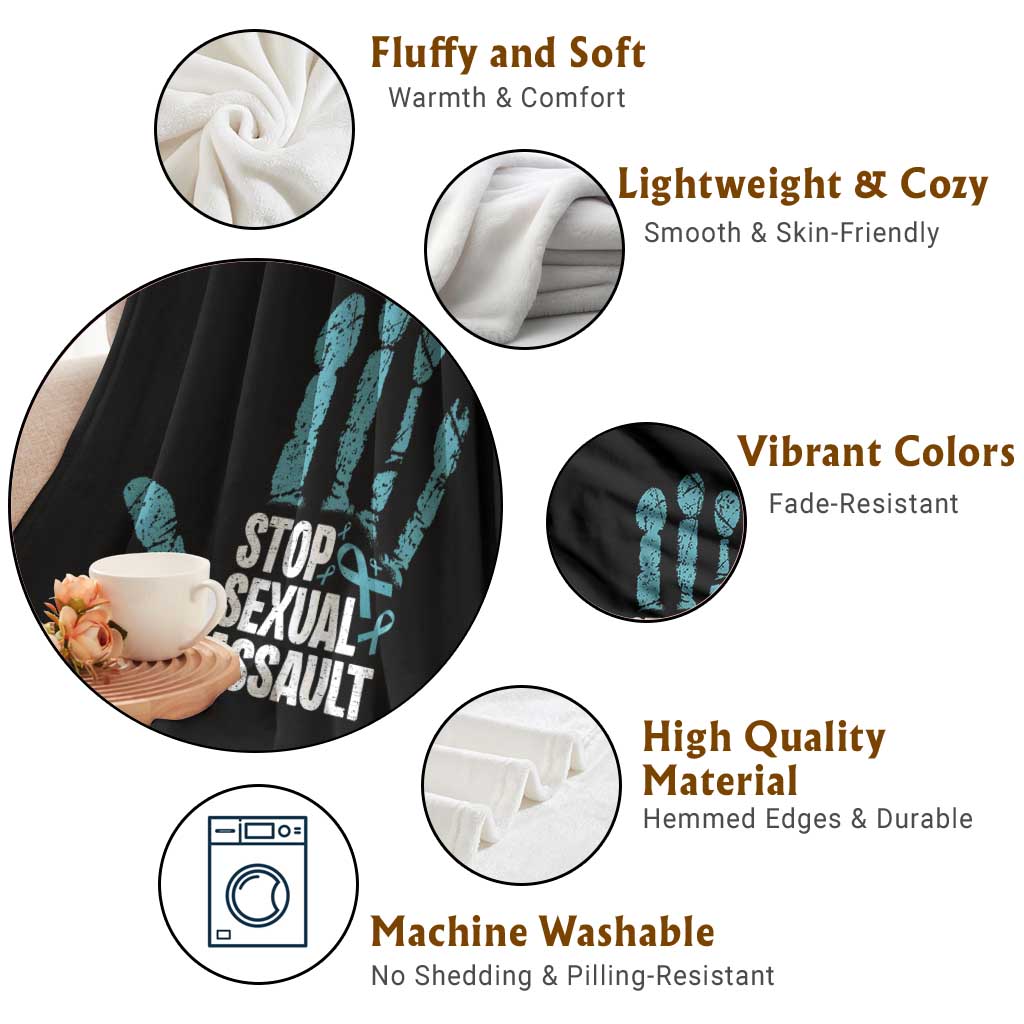 Stop Sexual Assault Throw Blanket Teal Ribbon Hand