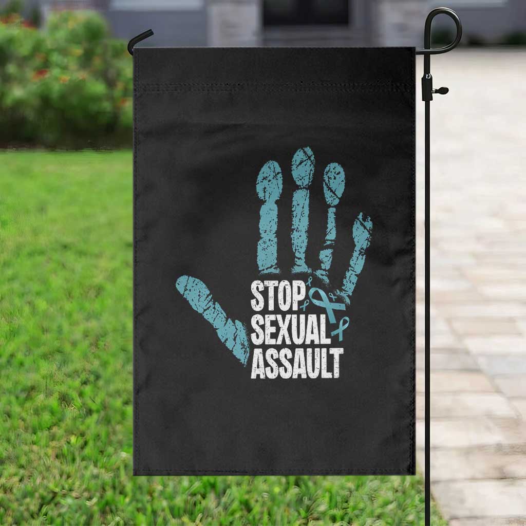 Stop Sexual Assault Garden Flag Teal Ribbon Hand