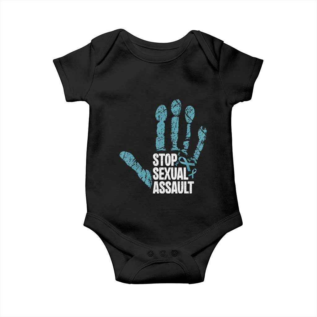 Stop Sexual Assault Baby Onesie Teal Ribbon Hand