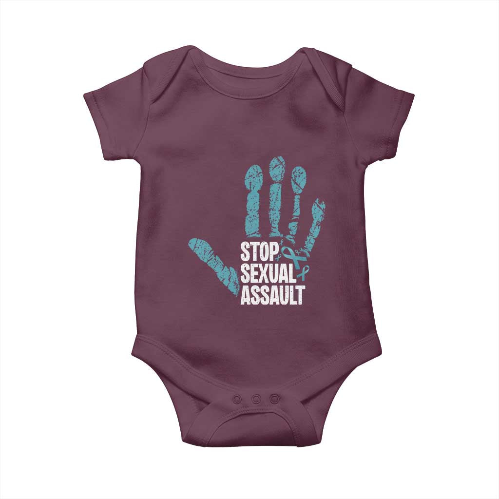 Stop Sexual Assault Baby Onesie Teal Ribbon Hand