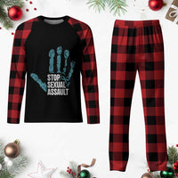Stop Sexual Assault Plaid Pajama Set Teal Ribbon Hand