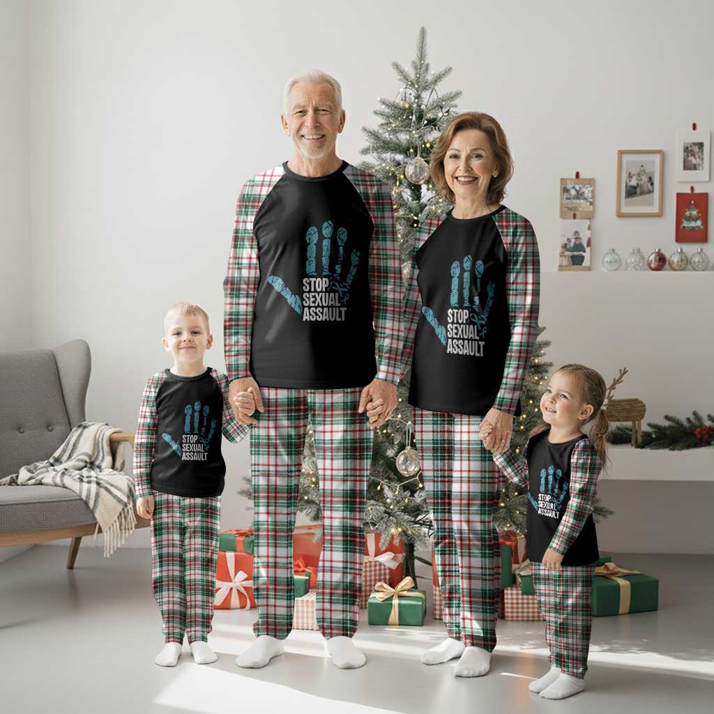 Stop Sexual Assault Plaid Pajama Set Teal Ribbon Hand