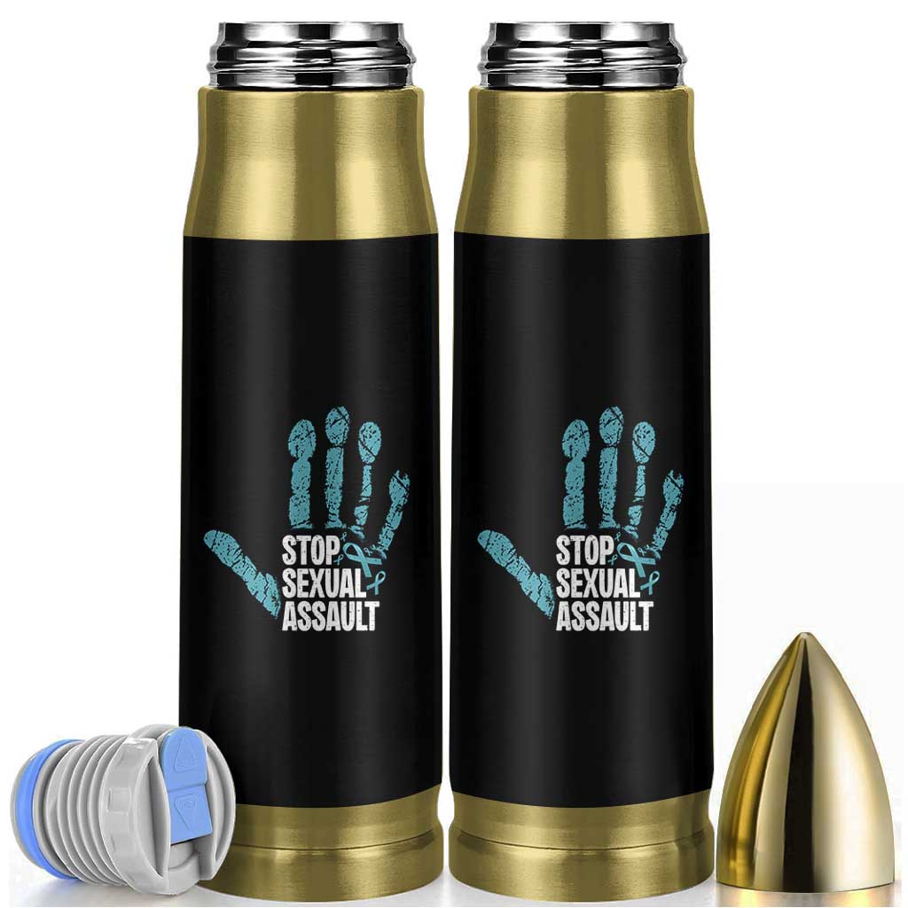Stop Sexual Assault Bullet Tumbler Teal Ribbon Hand