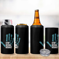 Stop Sexual Assault 4 in 1 Can Cooler Tumbler Teal Ribbon Hand