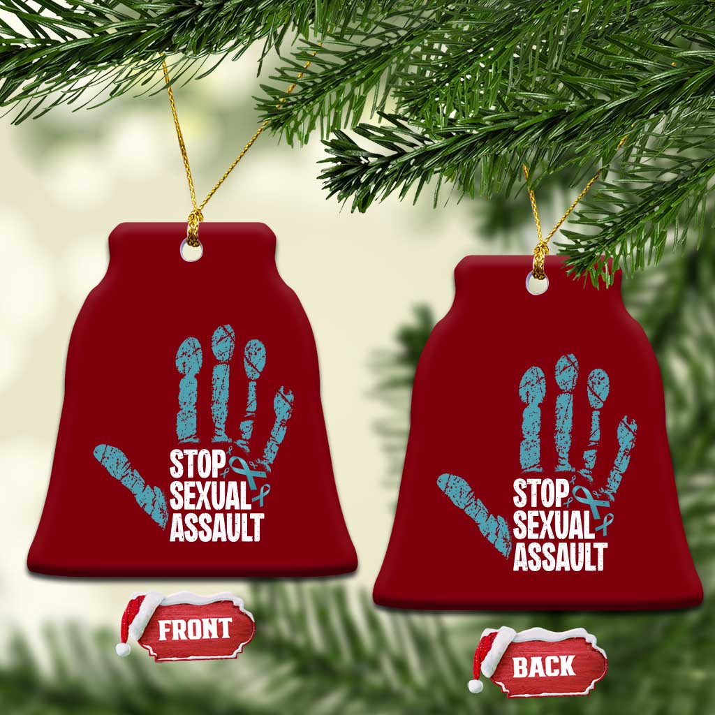 Stop Sexual Assault Ceramic Ornament Teal Ribbon Hand