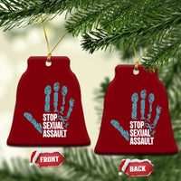 Stop Sexual Assault Ceramic Ornament Teal Ribbon Hand