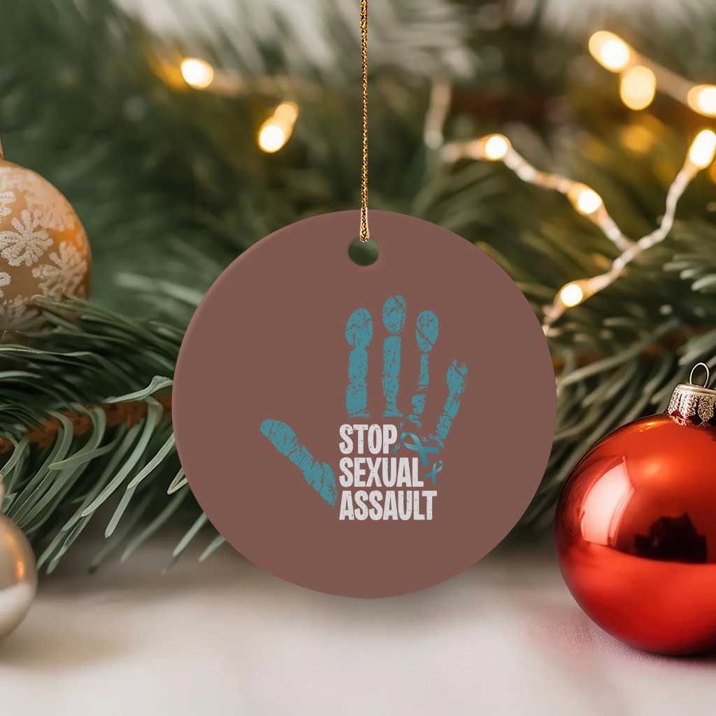 Stop Sexual Assault Ceramic Ornament Teal Ribbon Hand