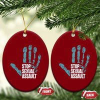 Stop Sexual Assault Ceramic Ornament Teal Ribbon Hand