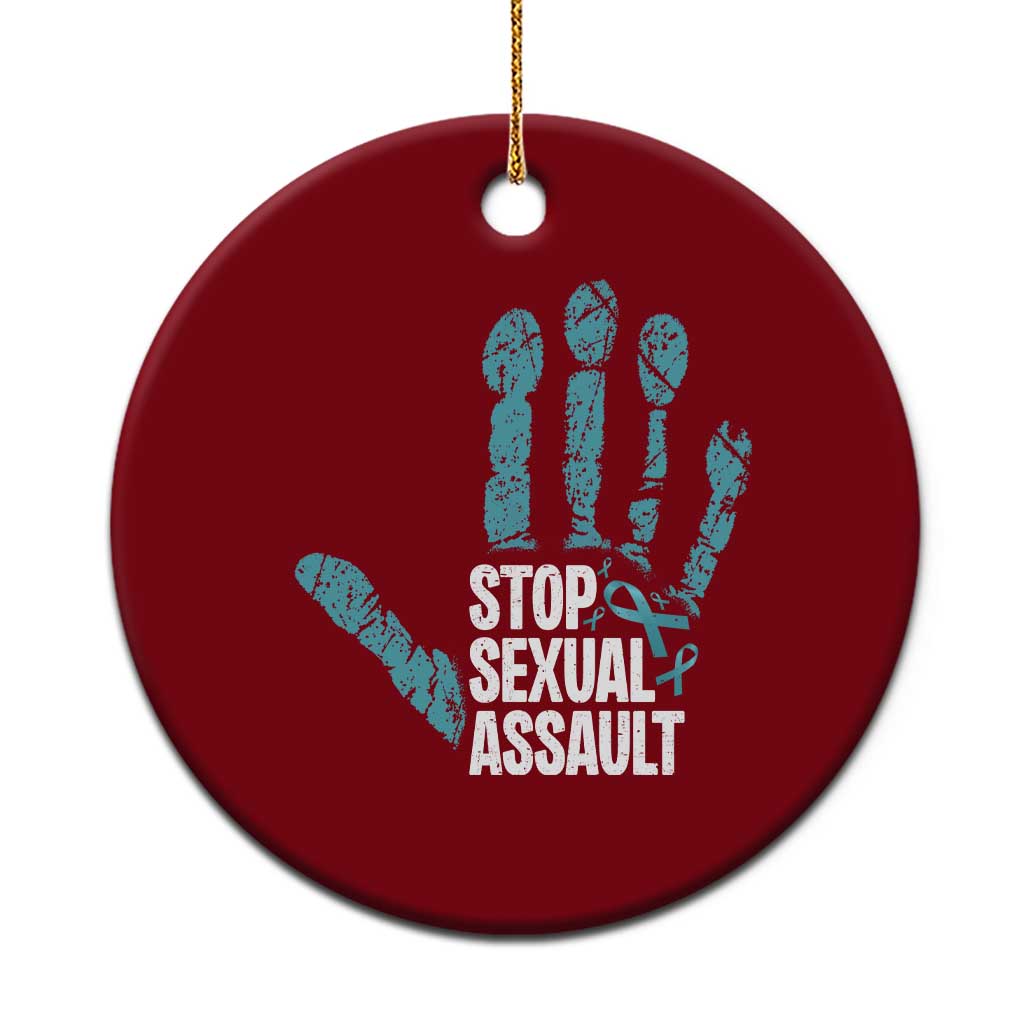 Stop Sexual Assault Ceramic Ornament Teal Ribbon Hand