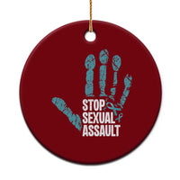 Stop Sexual Assault Ceramic Ornament Teal Ribbon Hand