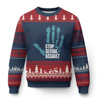 Stop Sexual Assault Ugly Christmas Sweater Teal Ribbon Hand