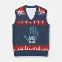 Stop Sexual Assault V-Neck Knit Sweater Vest Teal Ribbon Hand
