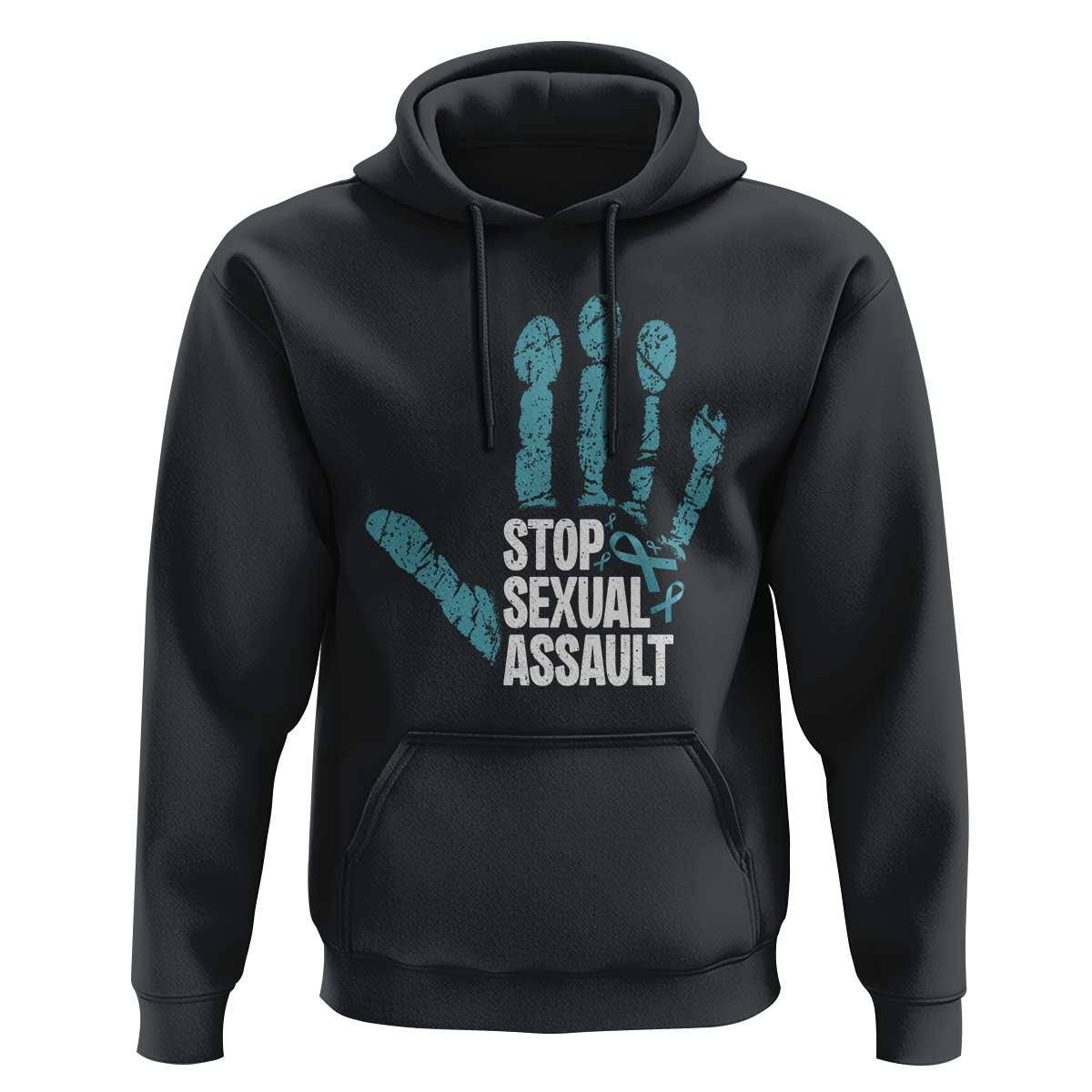 Stop Sexual Assault Hoodie Teal Ribbon Hand