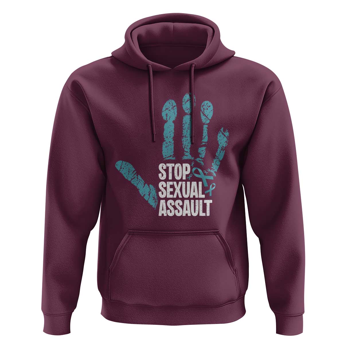 Stop Sexual Assault Hoodie Teal Ribbon Hand