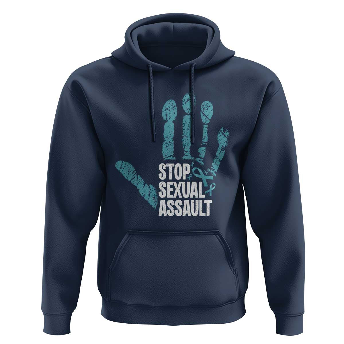 Stop Sexual Assault Hoodie Teal Ribbon Hand