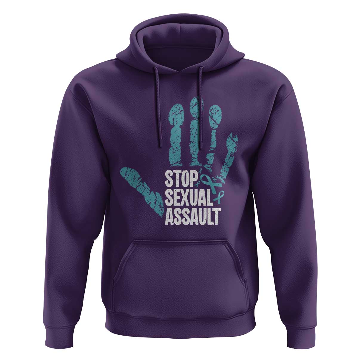 Stop Sexual Assault Hoodie Teal Ribbon Hand