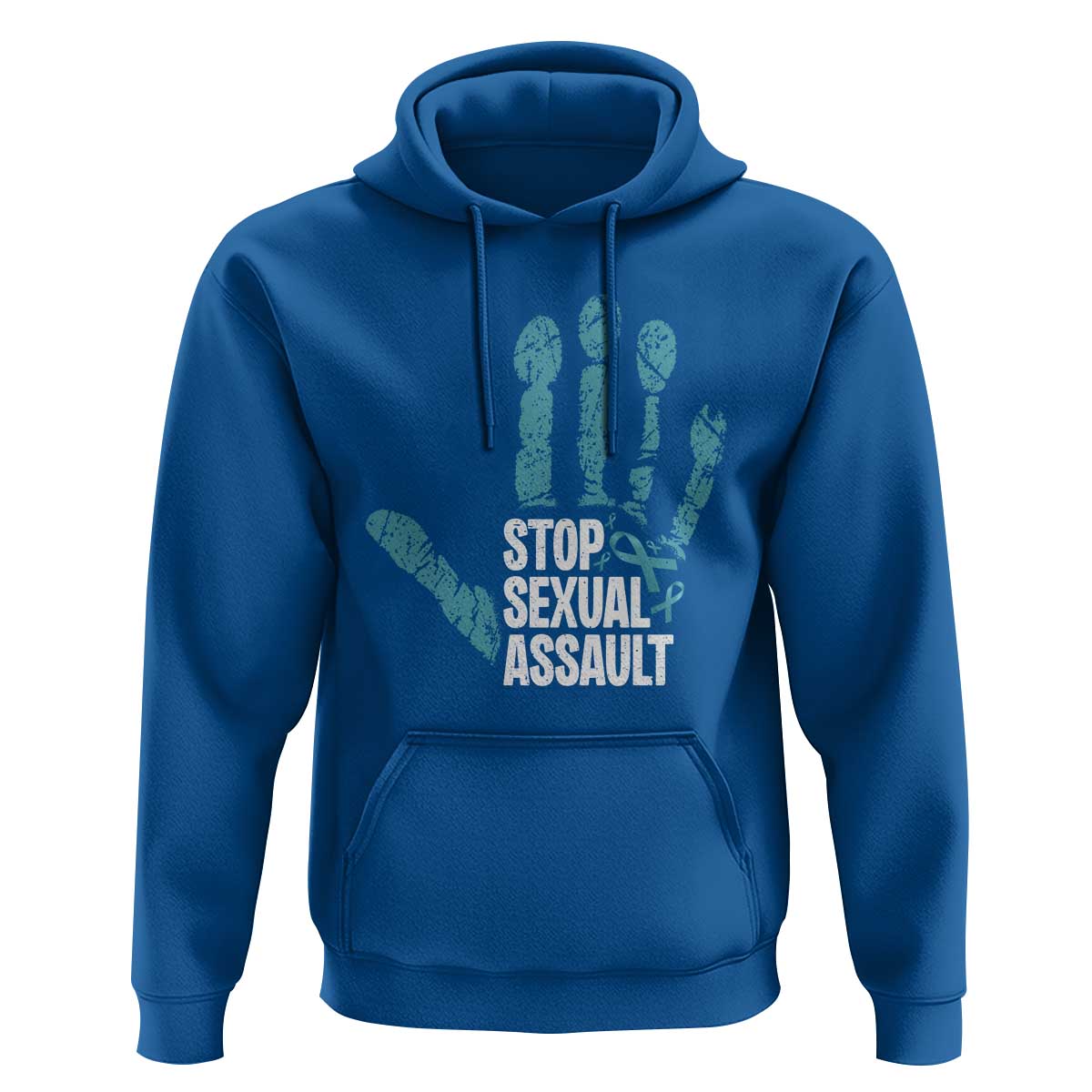 Stop Sexual Assault Hoodie Teal Ribbon Hand