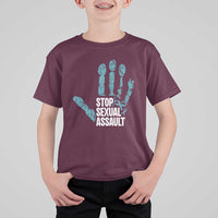 Stop Sexual Assault T Shirt For Kid Teal Ribbon Hand