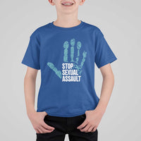 Stop Sexual Assault T Shirt For Kid Teal Ribbon Hand