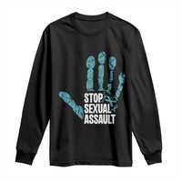 Stop Sexual Assault Long Sleeve Shirt Teal Ribbon Hand