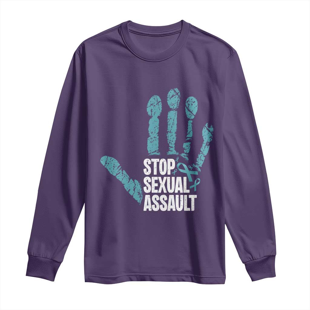 Stop Sexual Assault Long Sleeve Shirt Teal Ribbon Hand