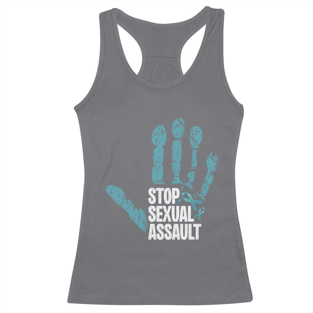 Stop Sexual Assault Racerback Tank Top Teal Ribbon Hand