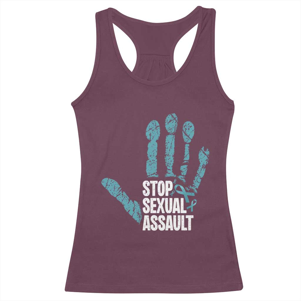 Stop Sexual Assault Racerback Tank Top Teal Ribbon Hand