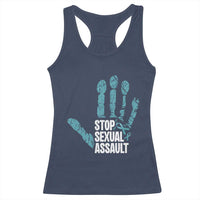 Stop Sexual Assault Racerback Tank Top Teal Ribbon Hand