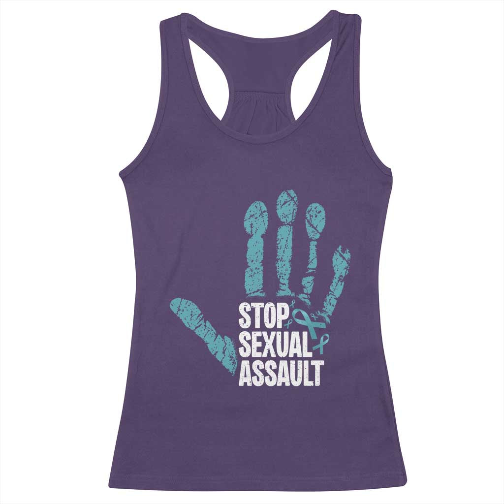 Stop Sexual Assault Racerback Tank Top Teal Ribbon Hand