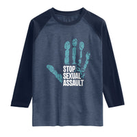 Stop Sexual Assault Raglan Shirt Teal Ribbon Hand