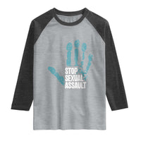 Stop Sexual Assault Raglan Shirt Teal Ribbon Hand