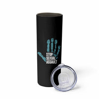 Stop Sexual Assault Skinny Tumbler Teal Ribbon Hand