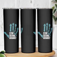Stop Sexual Assault Skinny Tumbler Teal Ribbon Hand