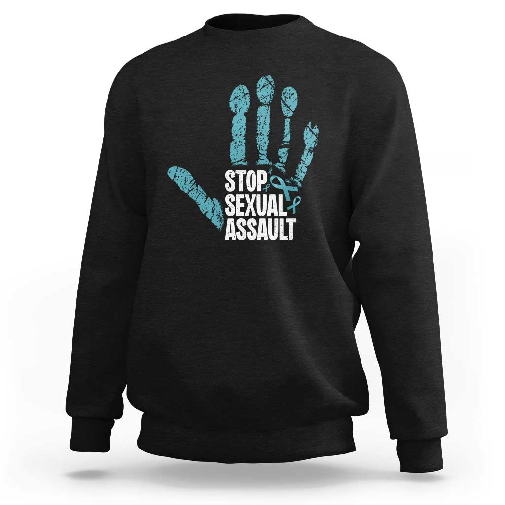 Stop Sexual Assault Sweatshirt Teal Ribbon Hand
