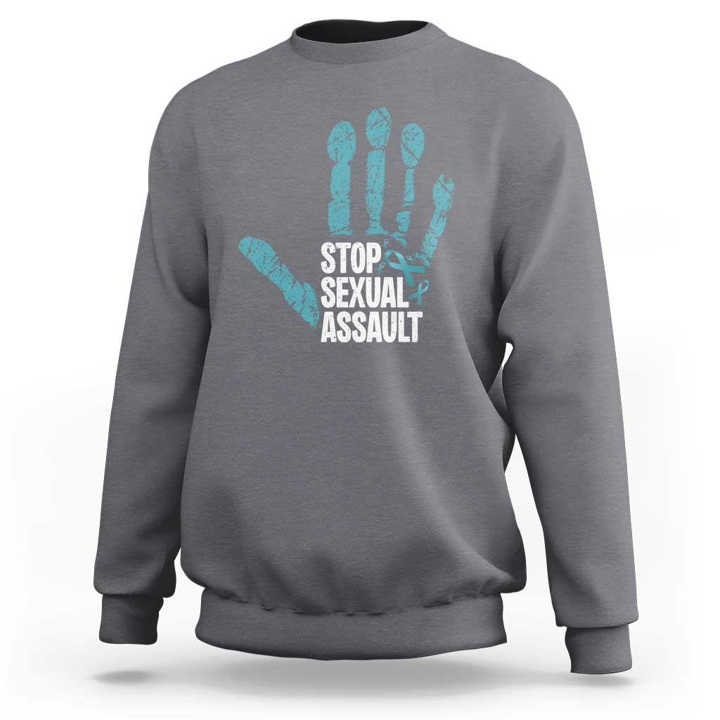 Stop Sexual Assault Sweatshirt Teal Ribbon Hand