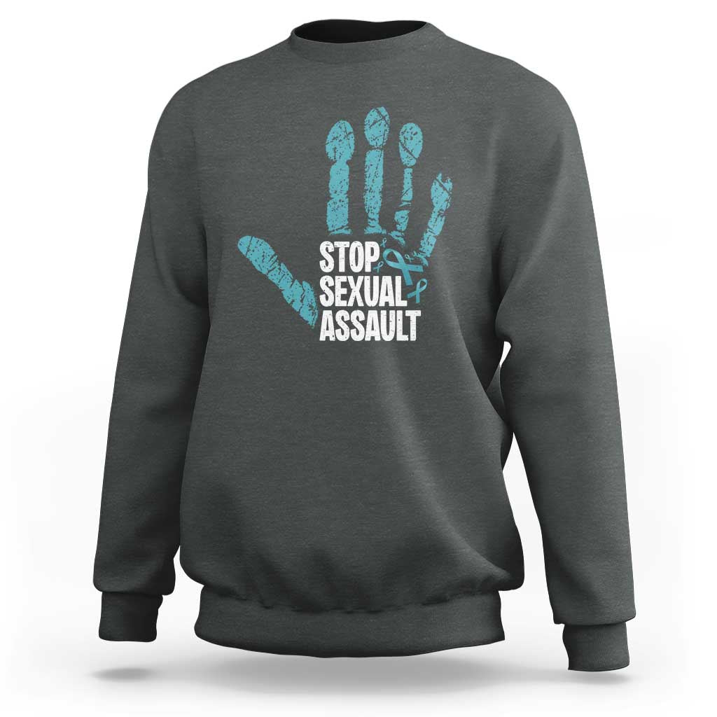 Stop Sexual Assault Sweatshirt Teal Ribbon Hand