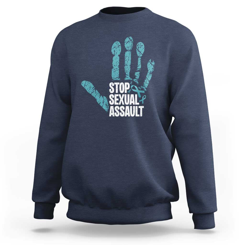 Stop Sexual Assault Sweatshirt Teal Ribbon Hand