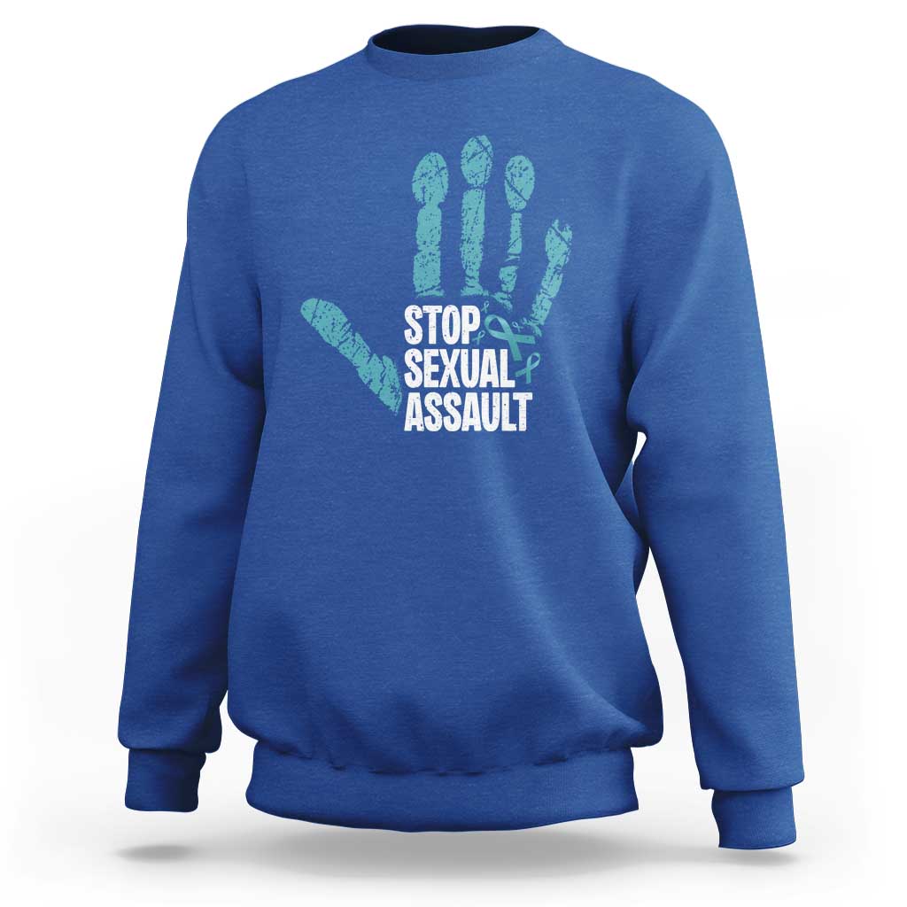 Stop Sexual Assault Sweatshirt Teal Ribbon Hand