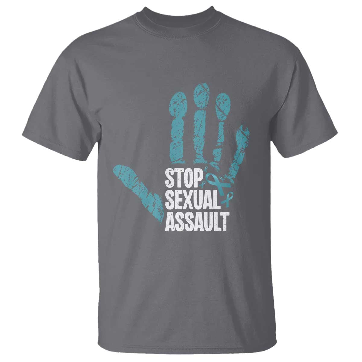 Stop Sexual Assault T Shirt Teal Ribbon Hand