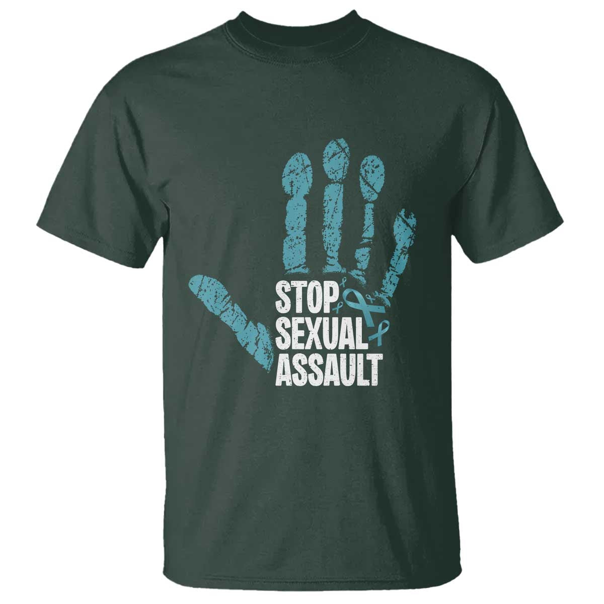 Stop Sexual Assault T Shirt Teal Ribbon Hand