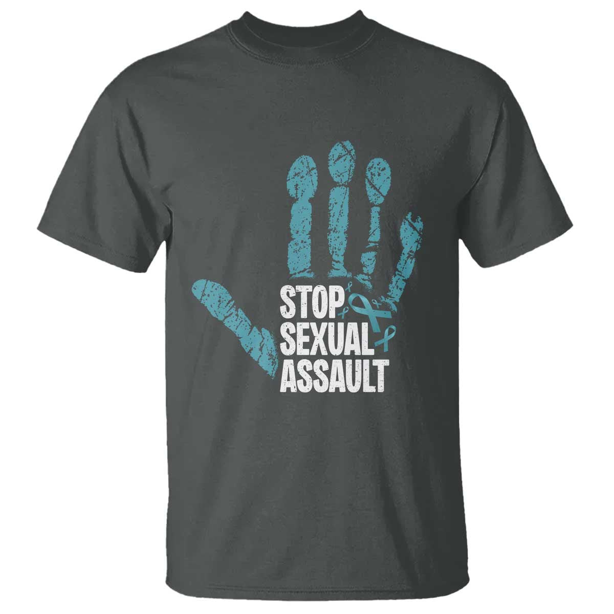 Stop Sexual Assault T Shirt Teal Ribbon Hand