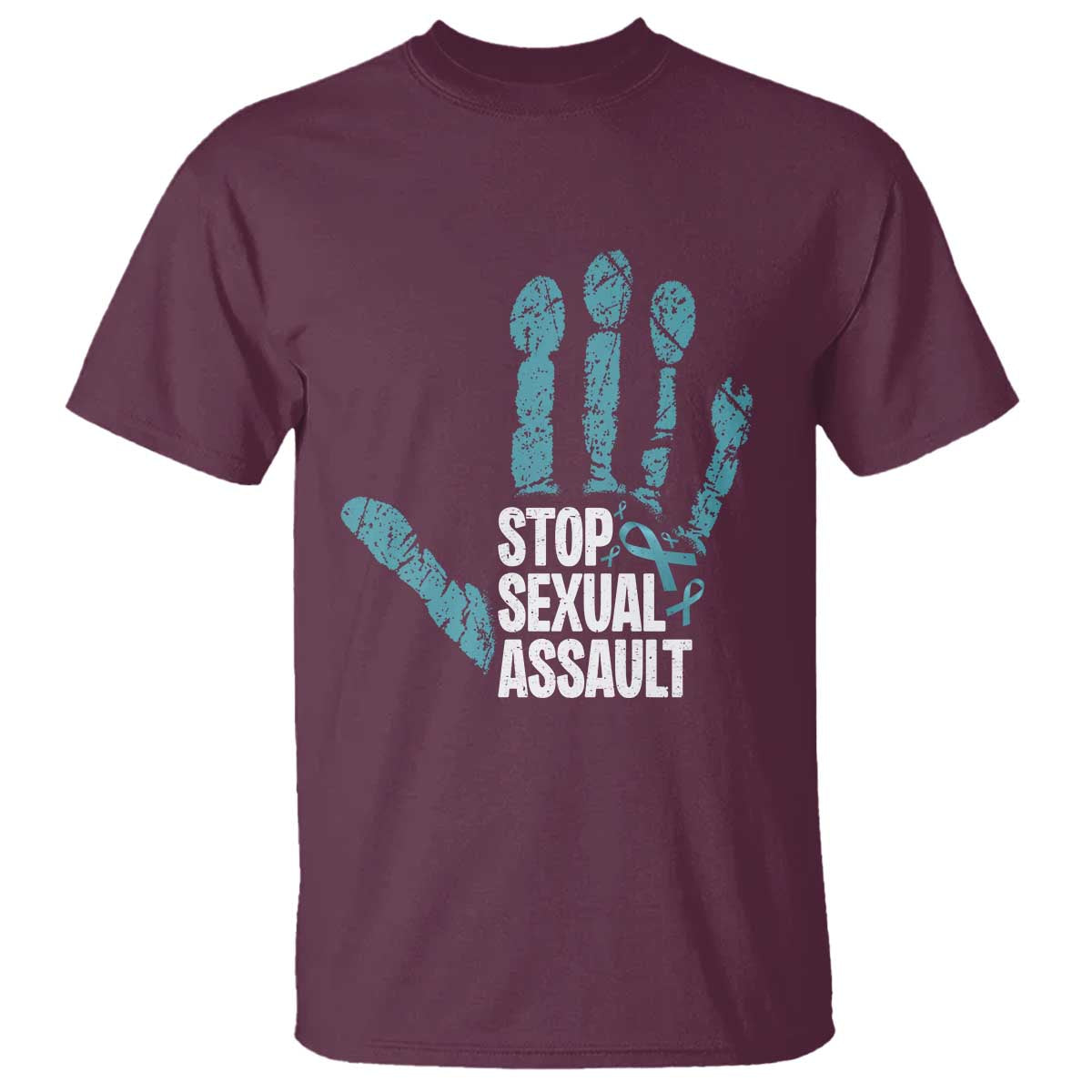 Stop Sexual Assault T Shirt Teal Ribbon Hand