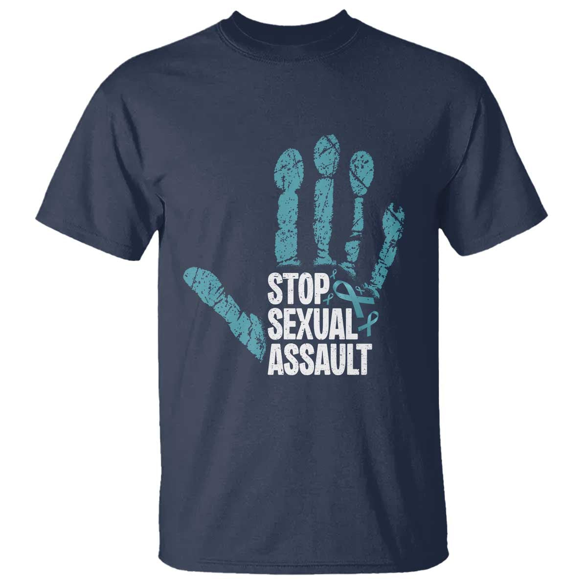 Stop Sexual Assault T Shirt Teal Ribbon Hand