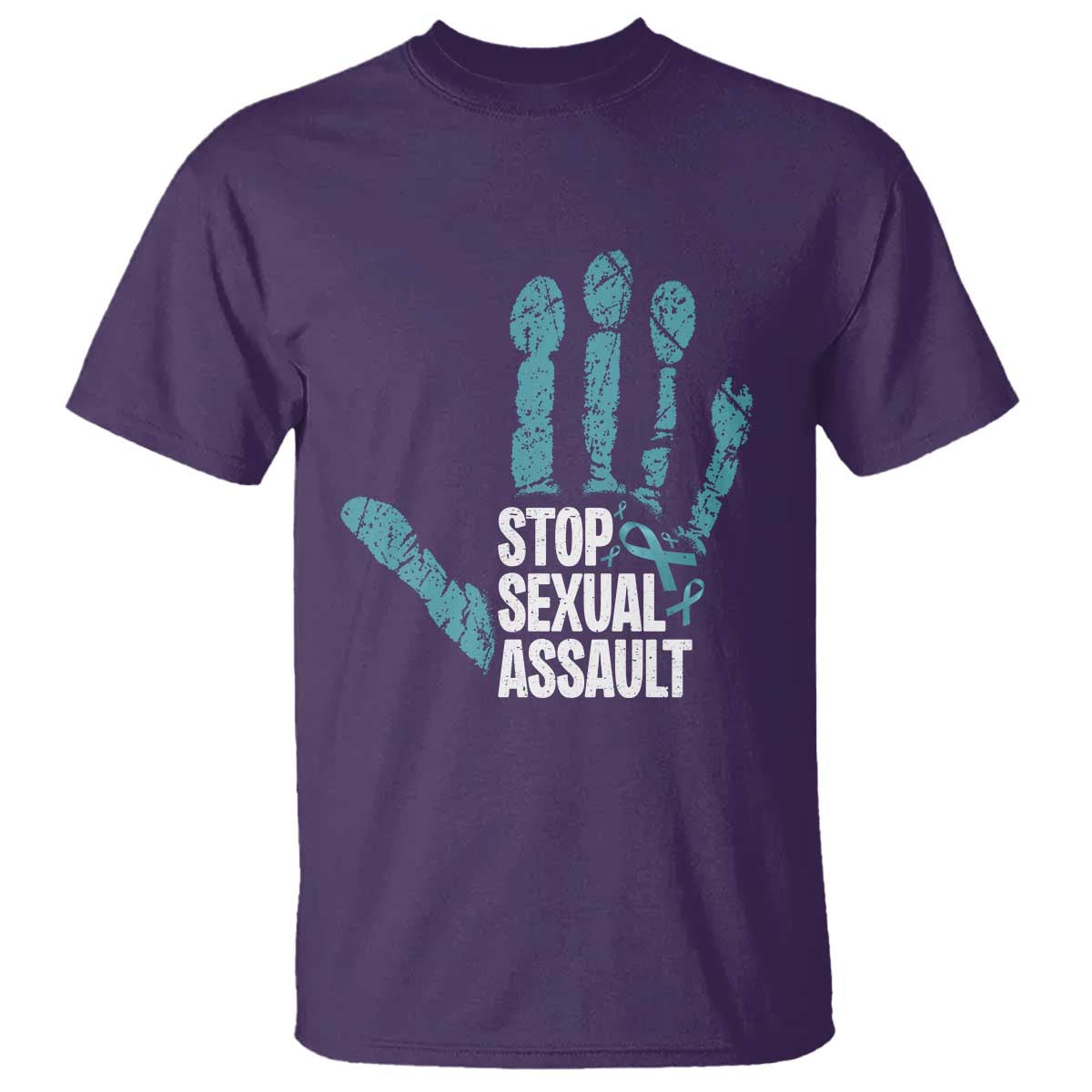 Stop Sexual Assault T Shirt Teal Ribbon Hand
