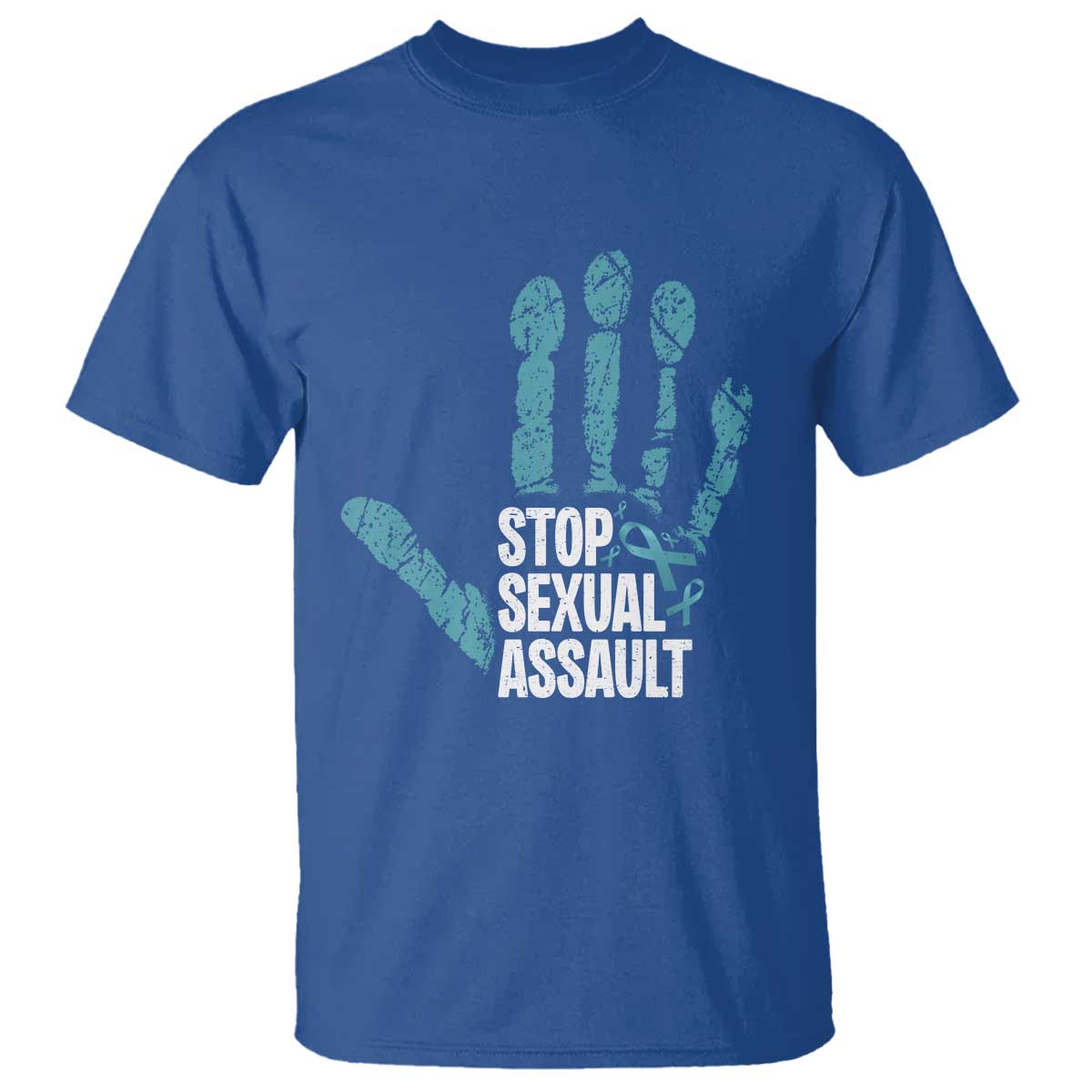 Stop Sexual Assault T Shirt Teal Ribbon Hand